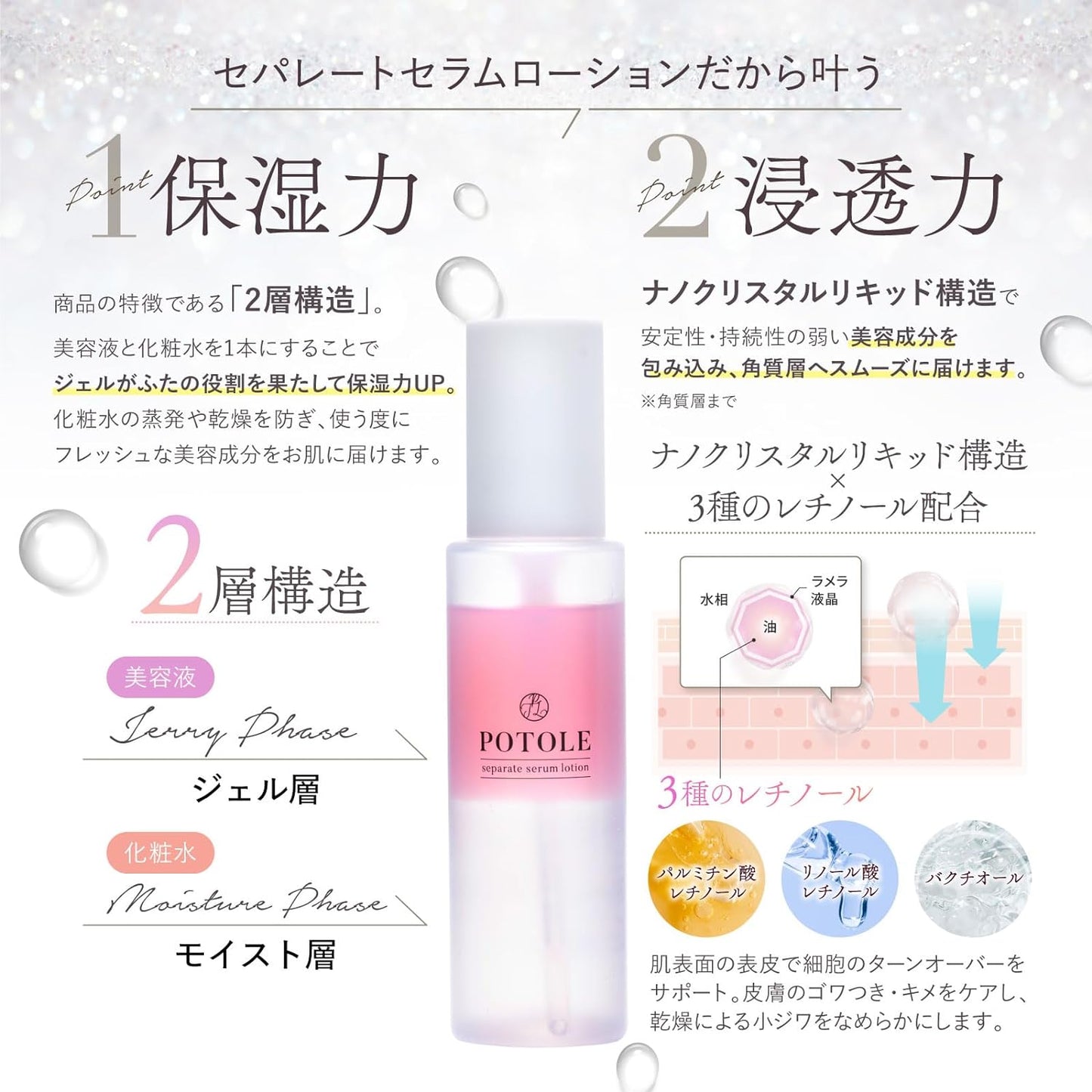 POTOLEセパレートセラムローション 92ml 美容化粧水 水溶性&油溶性 美容化粧水 乾燥肌 2層式美容液