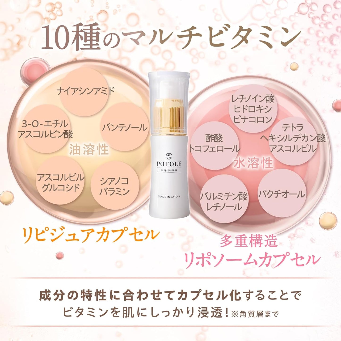 POTOLEディープエッセンス 25ml 高配合美容液 5種の水溶性ビタミン×5種の油溶性ビタミン 乾燥 毛穴 ハリ ビタミンC美容液