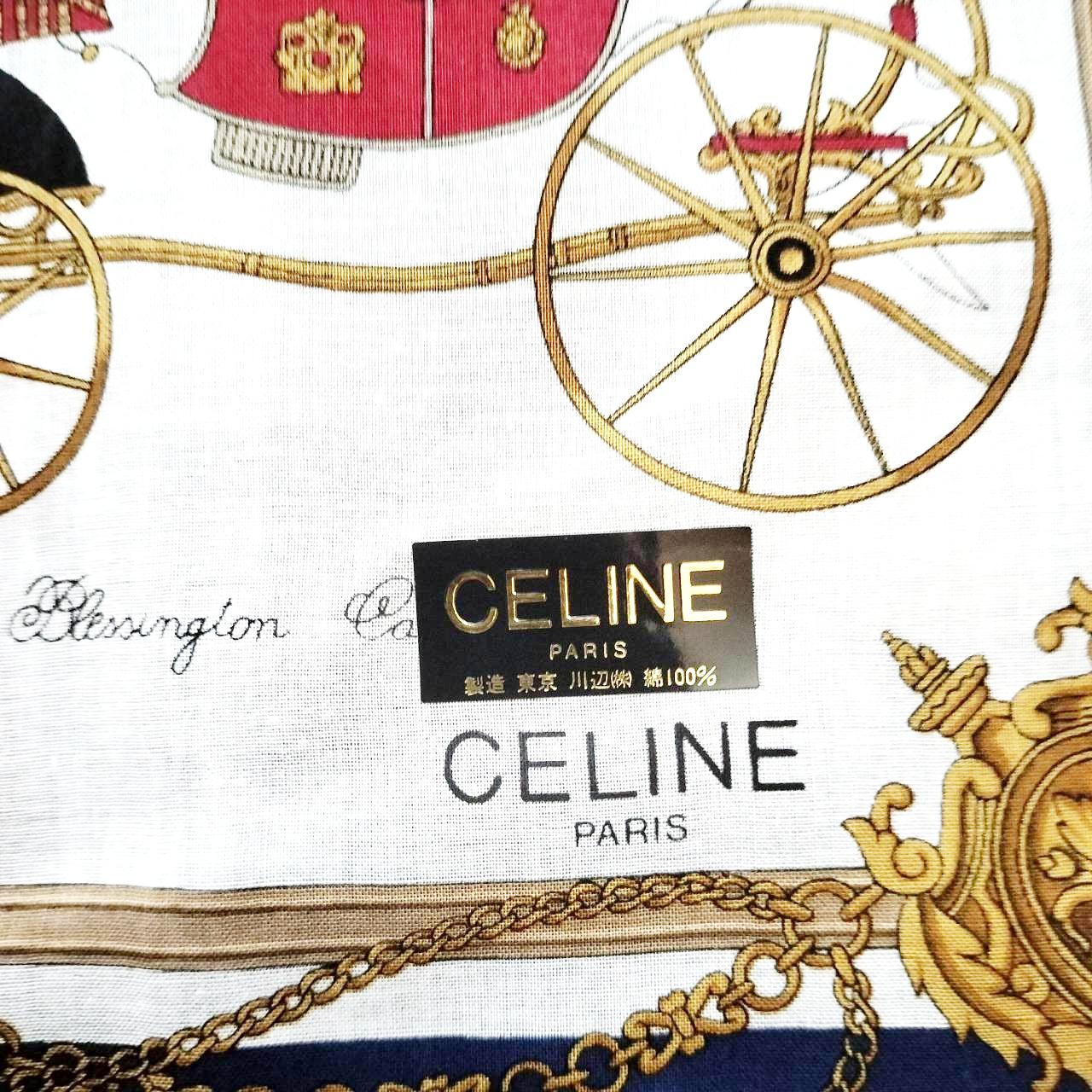 美品★セリーヌ CELINE ハンカチ スカーフ ブルー s010