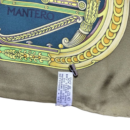美品★MANTERO マンテロ シルクスカーフ 馬 ロゴ